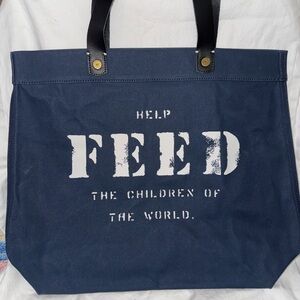 FEED Navy Blue Tote Bag with White Print